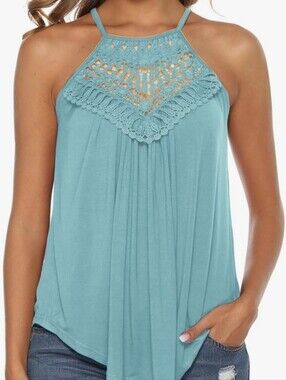 Women's Lace Tank Top in Light Aqua